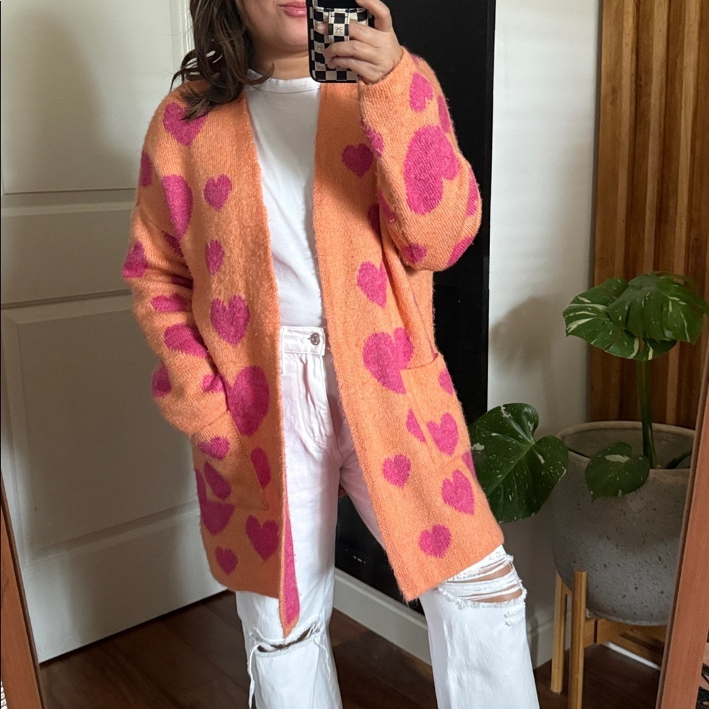 Anthropologie X Maeve Open Front Long Cozy Heart Oversized Cardigan. Size XS/S - Picture 4 of 10